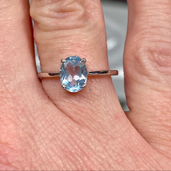 Genuine 1 Carat Aquamarine Oval Solitaire Ring ~ Dainty March Birthstone Ring - Picture 15 of 15